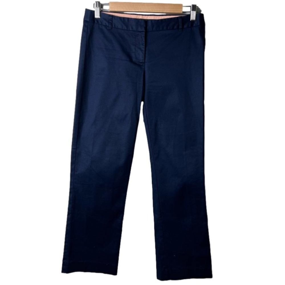 J Crew Womens Size 0 City Fit Capri Pants Navy Blue Stretch Canvas Flat Front